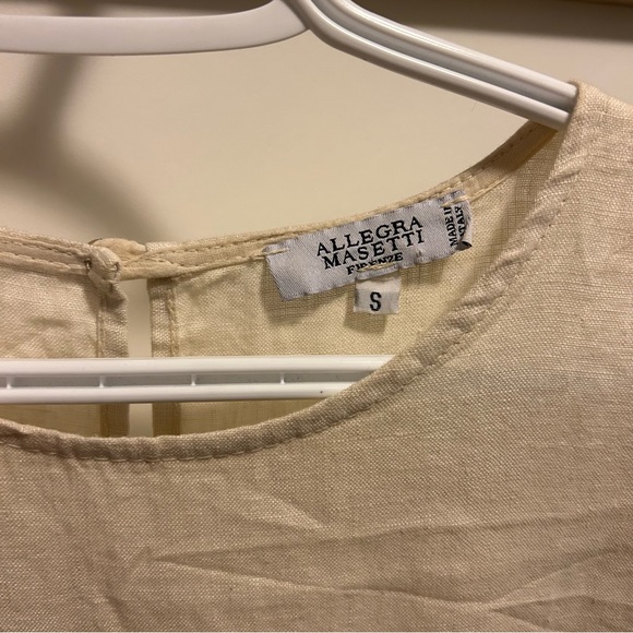 LIKE NEW 100% Italian Linen Tank Dress with Feather Accents Size Small Cream - Picture 8 of 8